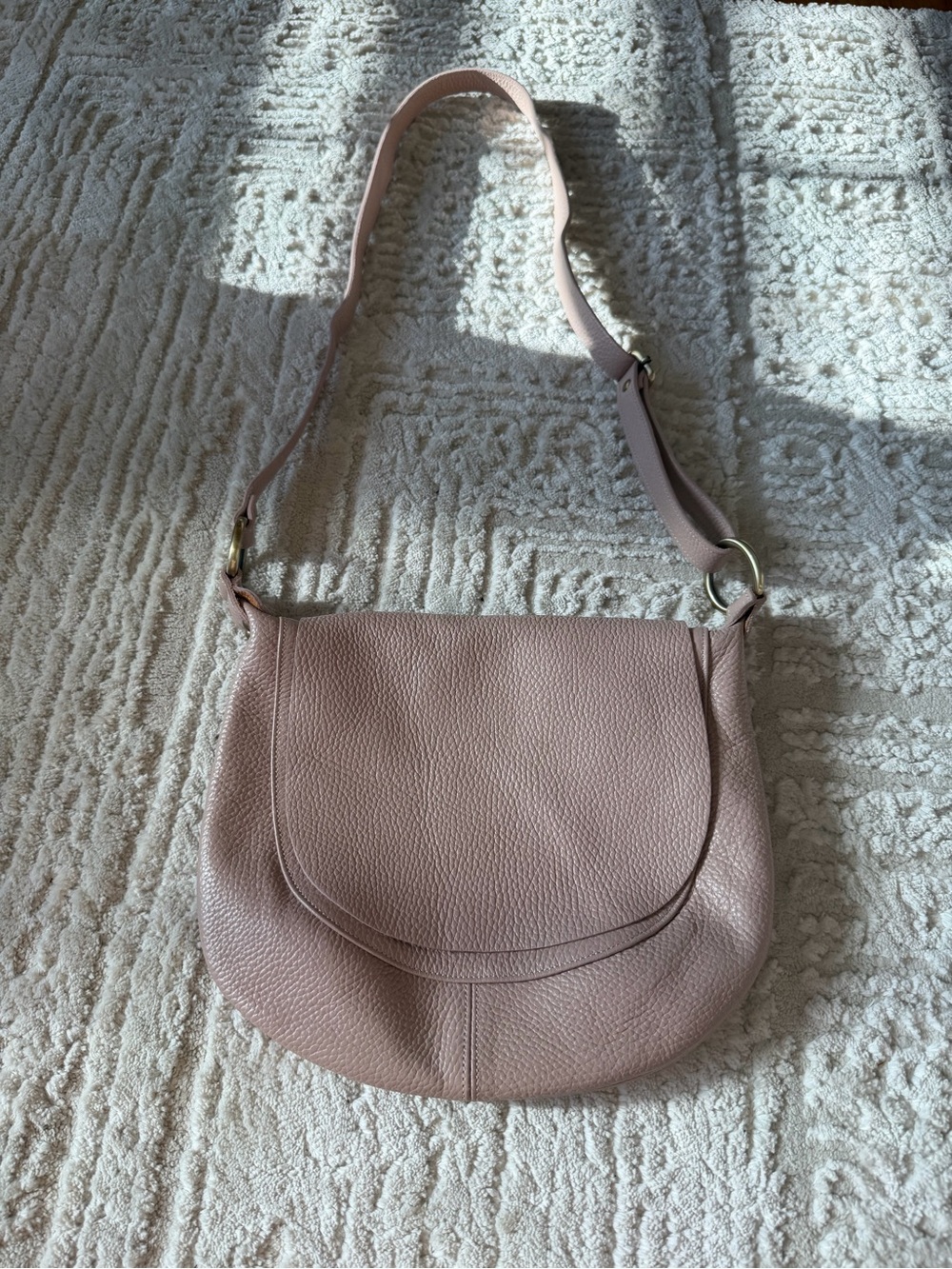 Vera Pelle Borsa Bag Pebbled Leather Crossbody Bag Dusty Pink made in Italy